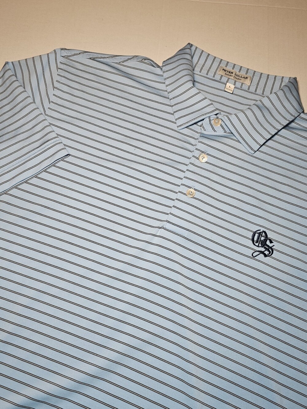Peter Millar Golf Summer Comfort Men’s Striped Short Sleeve Polo Shirt Blue L